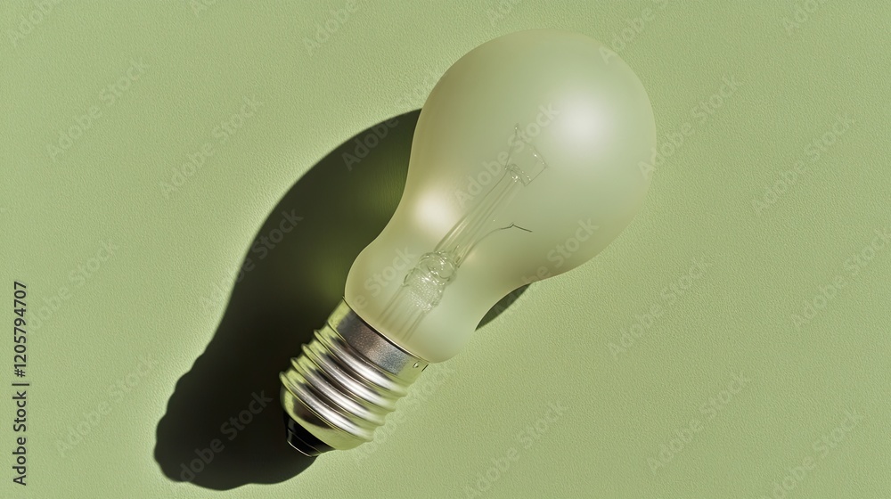 flat lay of unlit light bulb on matte pastel green background with soft natural shadows flat lay of unlit light bulb on matte pastel green background with soft natural shadows