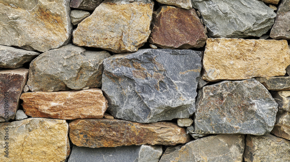 Detailed Close-Up of a Varied Stone Wall with Unique Textures and Colors Detailed Close-Up of a Varied Stone Wall with Unique Textures and Colors