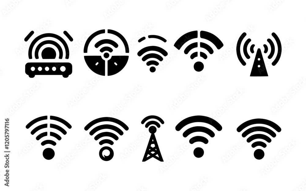 Wifi logos collection. Wifi logo set. Geometrical abstract logos. Icon design