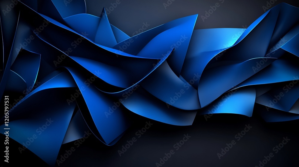 Obraz premium Abstract Blue Waves: A Digital Masterpiece of Dynamic Forms and Shadows
