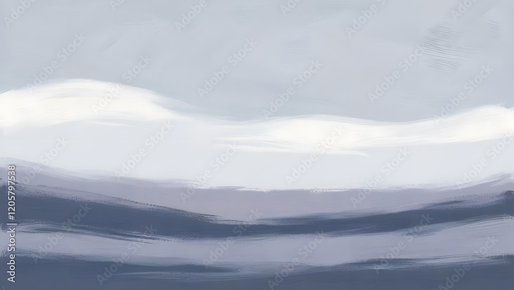 Fototapeta premium Abstract Brush Stroke Landscape Painting in Shades of Blue