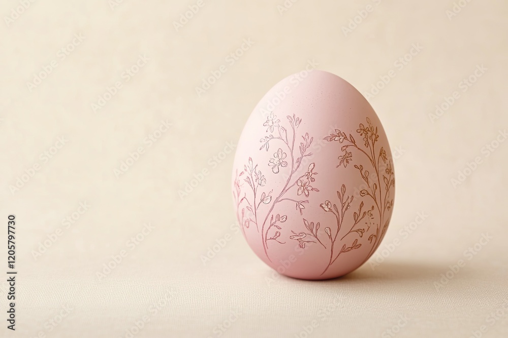 pastel pink egg with delicate floral designs placed on light cream solid background pastel pink egg with delicate floral designs placed on light cream solid background