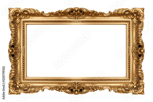Vintage Gold Rectangular Frame, Isolated on Transparent Background