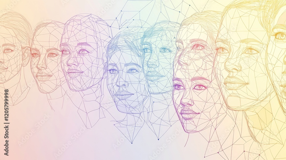 custom made wallpaper toronto digitalsymbolic depiction of interconnected web of diverse faces illustrated with clean lines on smooth pastel background