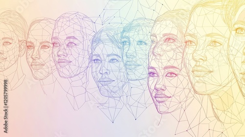 Wallpaper Mural symbolic depiction of interconnected web of diverse faces illustrated with clean lines on smooth pastel background Torontodigital.ca