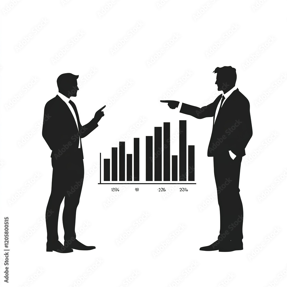 Fototapeta premium Two men are standing next to each other, one pointing at a graph