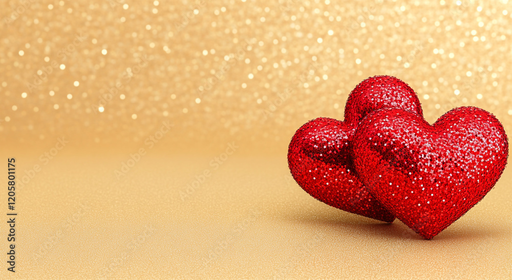 Obraz premium Glittery Red Hearts Background with Sparkling Accents - Festive Decorations for Celebrations, Crafts, and Design Projects