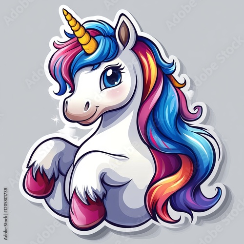 Wallpaper Mural Charming Unicorn Illustration with Vibrant Rainbow Mane and Golden Horn on a Simple Background Torontodigital.ca