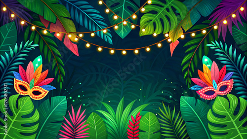 Festive backdrop of a tropical jungle photo