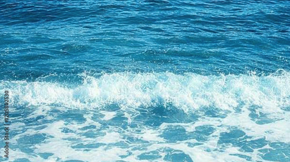 Fototapeta premium Pure blue turquoise water texture of the ocean sea with foam from and waves