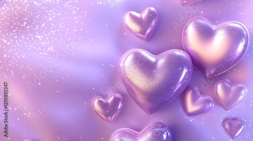 Shiny hearts on a lilac background	
