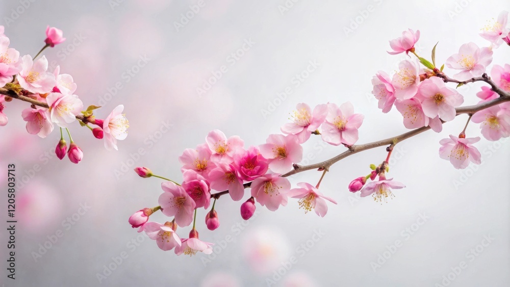 Obraz premium Delicate Pink Blossoms on a Branch, a Symbol of Spring's Gentle Arrival and the Promise of New Beginnings