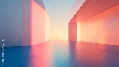 Abstract Geometric Interior with Pink and Blue Hues