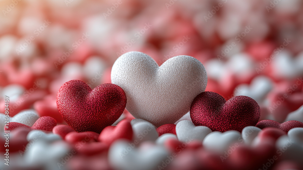 Fototapeta premium Romantic heart shapes in various sizes scattered on soft background create warm and loving atmosphere. Perfect for expressing affection and love