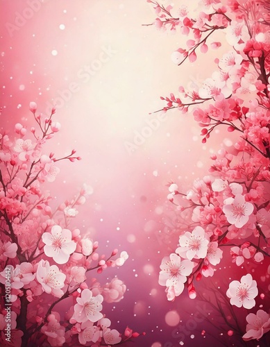桜の花と幻想的な背景のイラスト