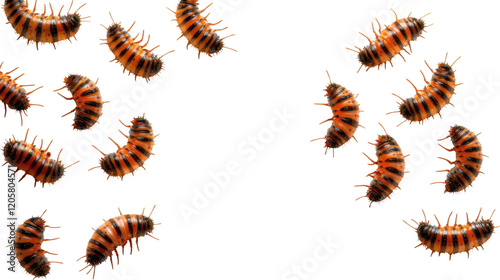 A group of colorful insects with striking patterns on their bodies. transparent background