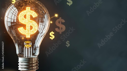 Light bulb with a dollar sign illuminating, symbolizing innovation and finance.