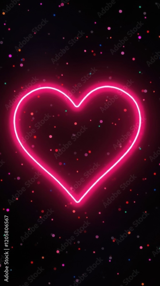 Fototapeta premium Glowing Neon Hearts on Colorful Confetti Background