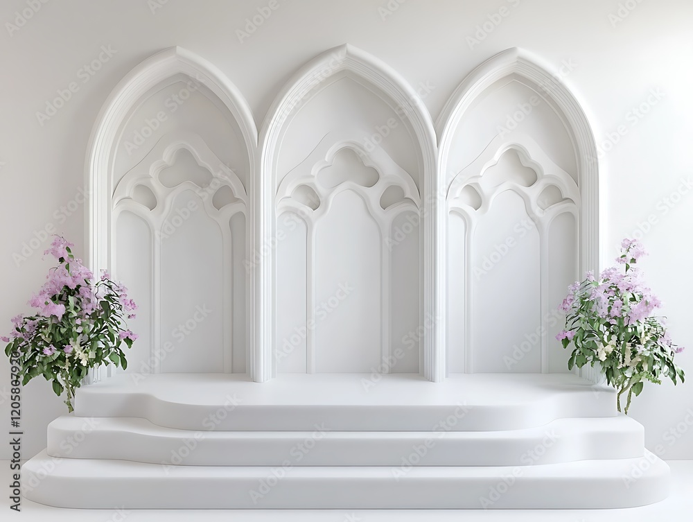 White Architectural Steps with Floral Accents White Architectural Steps with Floral Accents