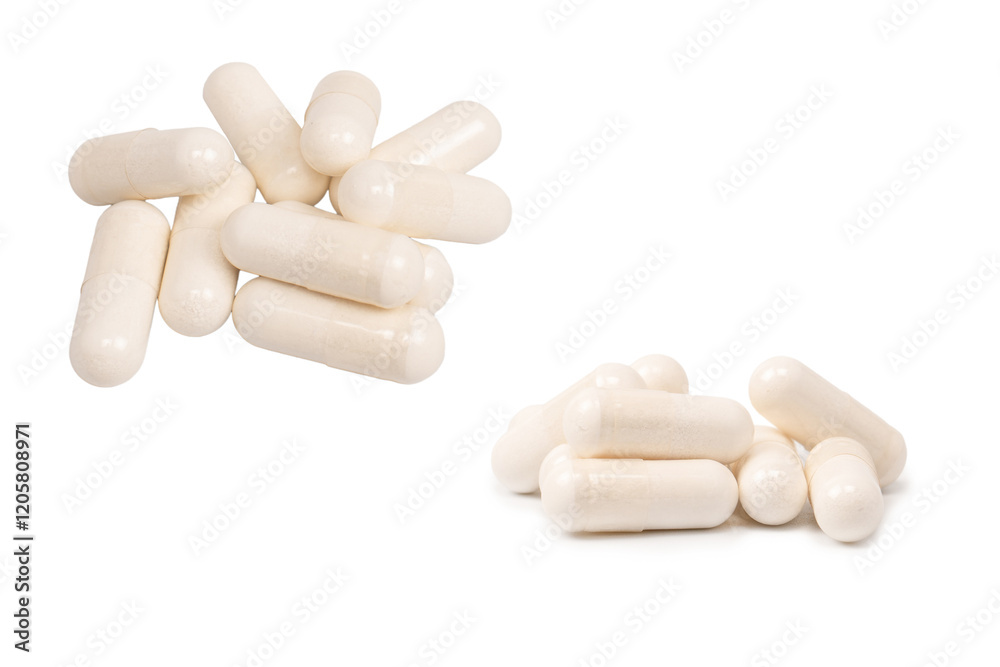White pill capsule isolated on a white background. White pill capsule isolated on a white background.