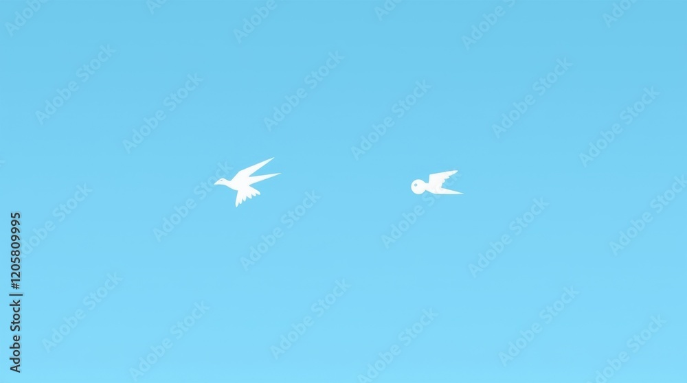 Fototapeta premium Harmonious Flight: White Birds Silhouetted Against a Blue Sky