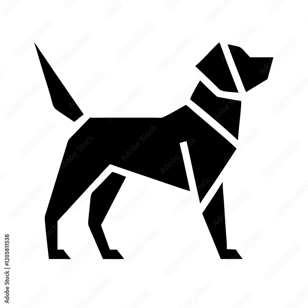 A sleek and minimalist black silhouette icon of a dog, featuring clean lines and a balanced geometric design. The dynamic yet simple pose embodies friendliness and loyalty, perfect for modern branding A sleek and minimalist black silhouette icon of a dog, featuring clean lines and a balanced geometric design. The dynamic yet simple pose embodies friendliness and loyalty, perfect for modern branding