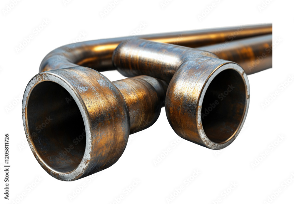 Metal pipe assembly industrial equipment close-up view manufacturing concept