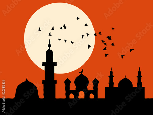 silhouette of mosque in night