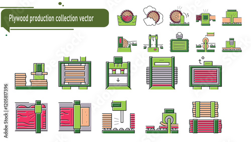 Plywood production collection vector