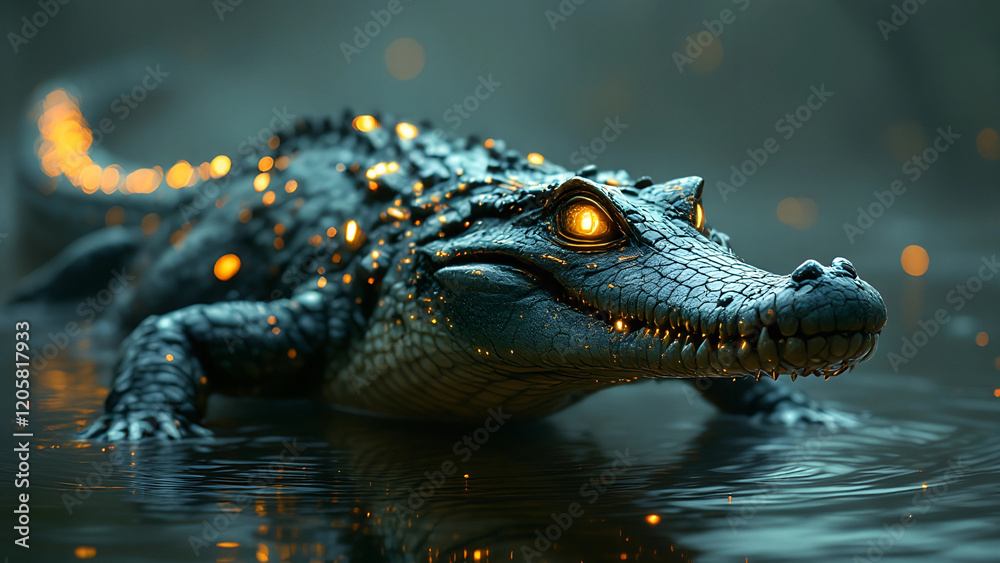 Fototapeta premium A crocodile transformed into a cyborg with robotic parts and metallic enhancements.