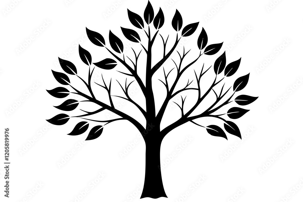 Simple Tree Silhouette with Leaves on Clean White Background-vector Illastration. Simple Tree Silhouette with Leaves on Clean White Background-vector Illastration.