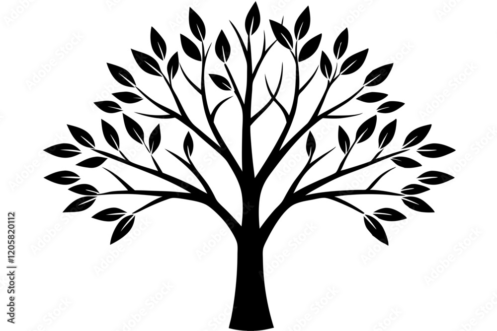 Simple Tree Silhouette with Leaves on Clean White Background-vector Illastration. Simple Tree Silhouette with Leaves on Clean White Background-vector Illastration.