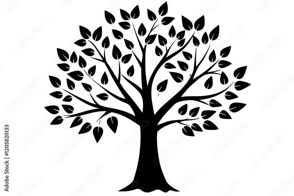 Simple Tree Silhouette with Leaves on Clean White Background-vector Illastration. Simple Tree Silhouette with Leaves on Clean White Background-vector Illastration.