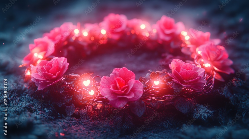 Neon Pink Cyberpunk Inspired Valentine Wreath with Glowing Roses Neon Pink Cyberpunk Inspired Valentine Wreath with Glowing Roses