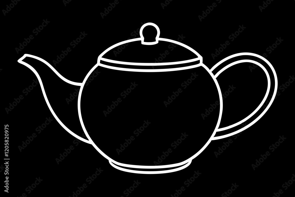 Tea Pot Isolated on Black with White Background-vector Illastration. Tea Pot Isolated on Black with White Background-vector Illastration.