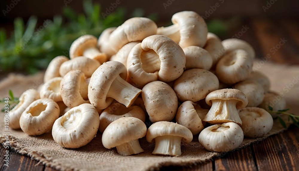 Fresh Button Mushrooms Pile Organic Produce Food Fresh Button Mushrooms Pile Organic Produce Food