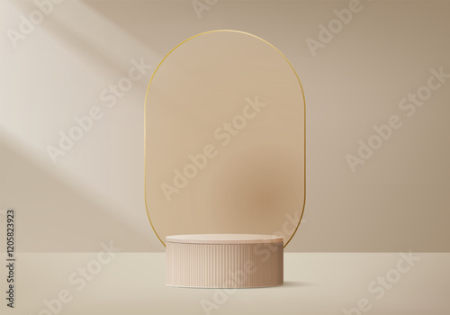 3d background products display podium scene with geometric platform. background vector 3d rendering with podium. stand to show cosmetic products. Stage showcase on pedestal display beige studio