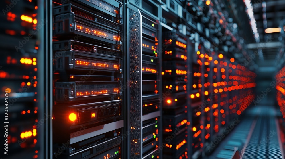 Abstract Futuristic Tech Background: Data Network Server Room Abstract Futuristic Tech Background: Data Network Server Room