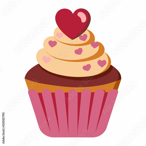 Cupcake with Heart Topping vector illustration white background