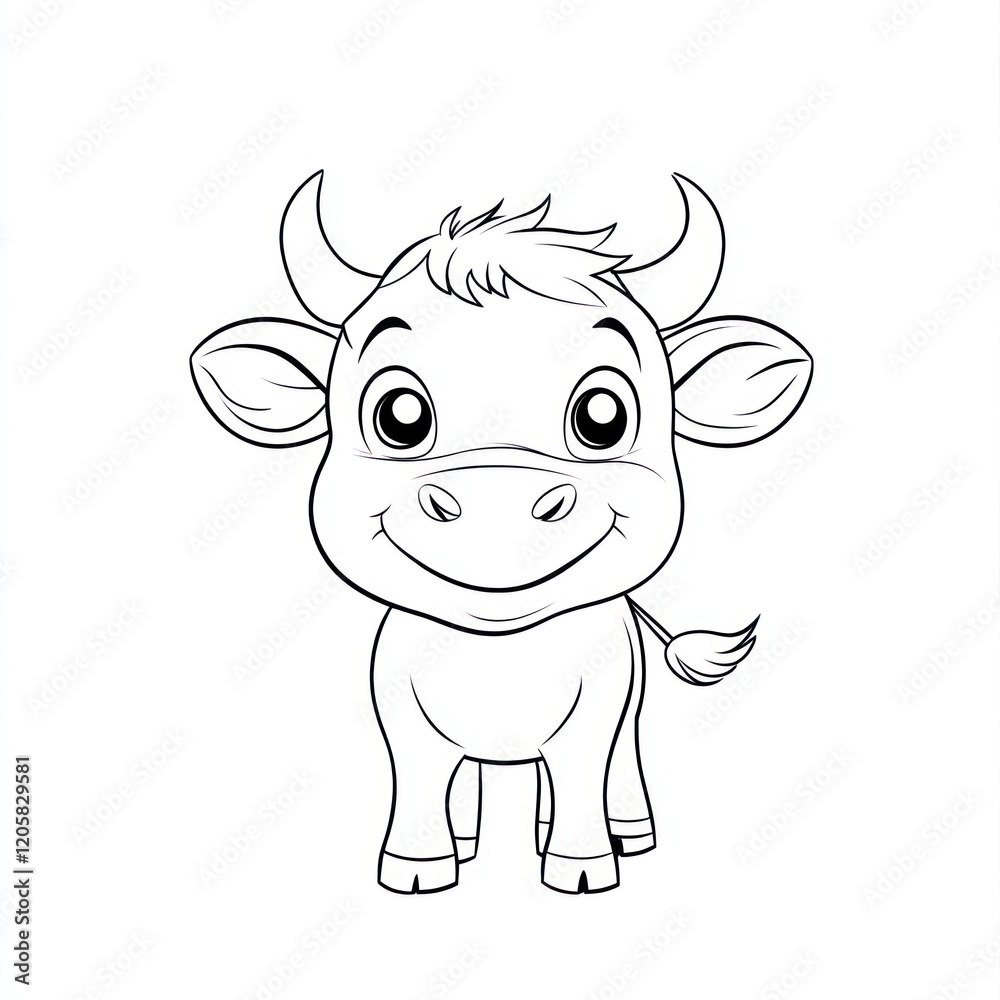 Cute calf illustration, farm animal, coloring page, white background, children's book Cute calf illustration, farm animal, coloring page, white background, children's book