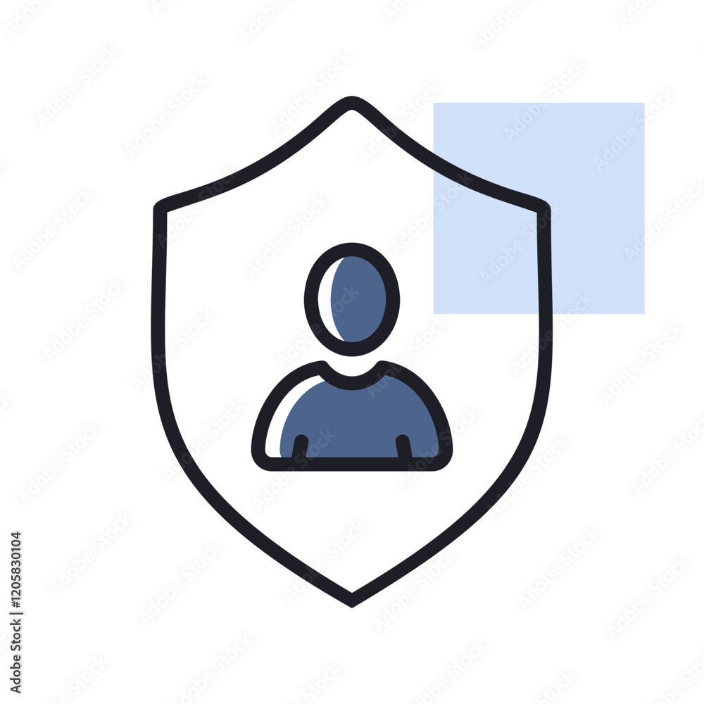Privacy icon. Shield with person silhouette symbol Privacy icon. Shield with person silhouette symbol