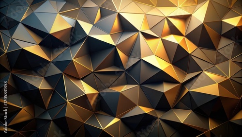 Geometric abstract art in gold and black hues with low poly triangle background, design, triangle,  design photo