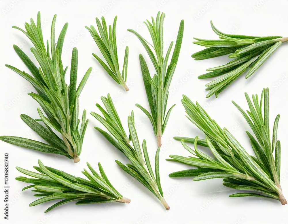 Fototapeta premium Rosemary twig and leaves isolated on white background with clipping