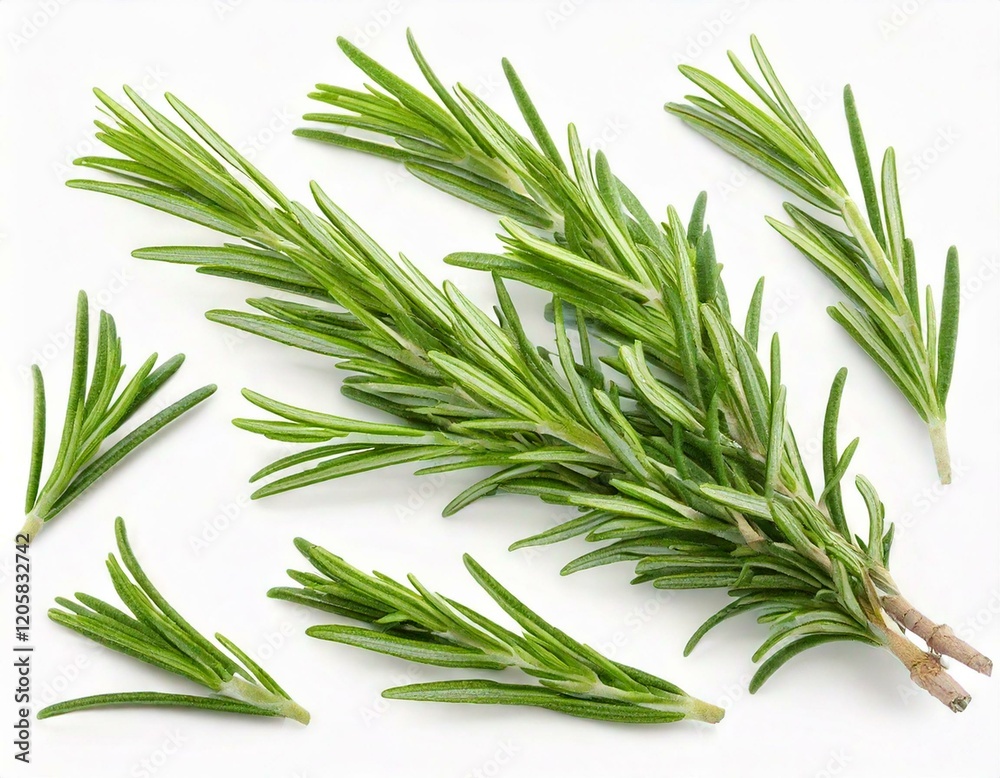 Rosemary twig and leaves isolated on white background with clipping Rosemary twig and leaves isolated on white background with clipping