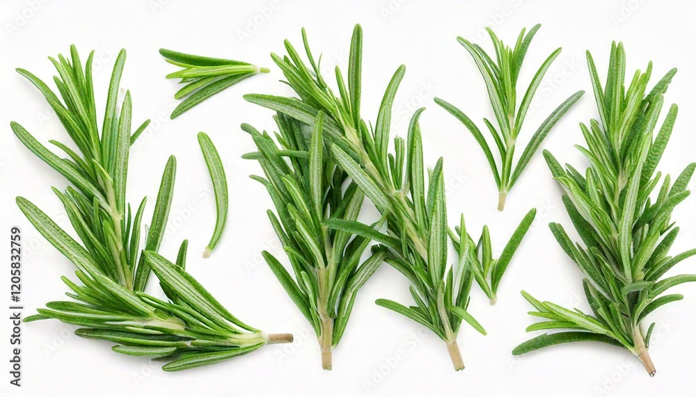 Fototapeta premium Rosemary twig and leaves isolated on white background with clipping