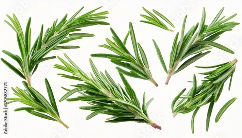 Rosemary twig and leaves isolated on white background with clipping photo