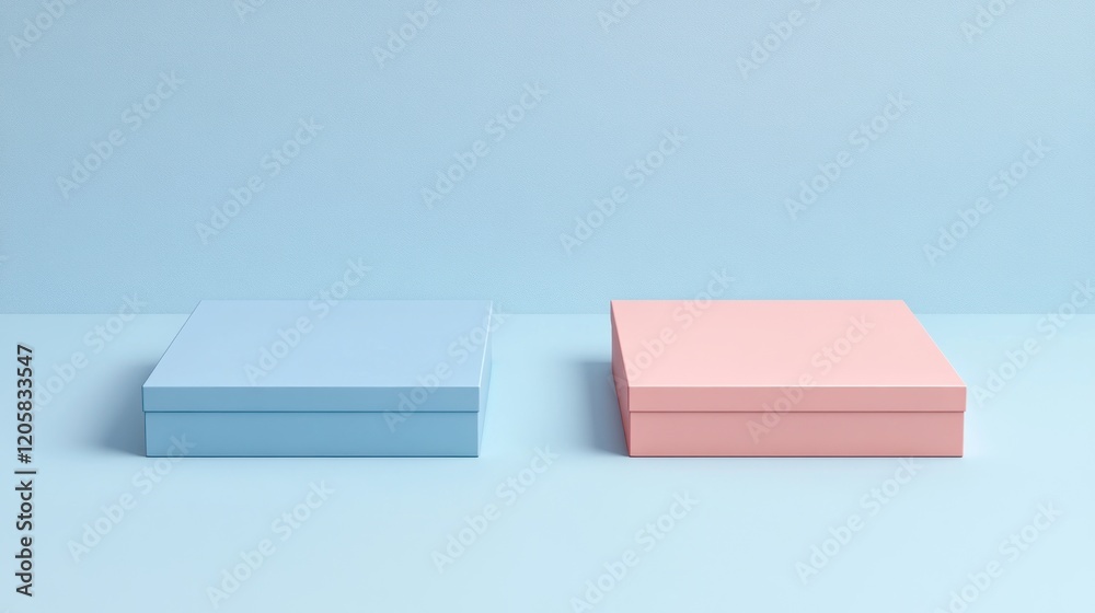 Pastel boxes display, blue background, product mockup Pastel boxes display, blue background, product mockup