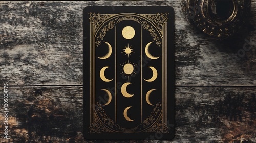 Mystical Moon Phases: A Golden Celestial Tarot Card