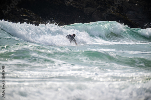 Surfing british beach cornwall