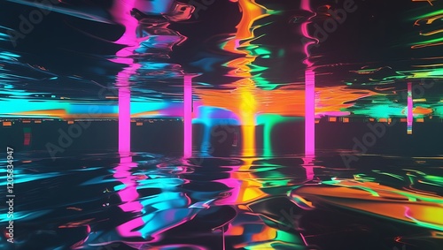 Abstract blue, mint and pink background with interlaced digital Distorted Motion glitch effect. Futuristic cyberpunk design. Retro futurism, webpunk, rave 80s 90s aesthetic techno neon colors